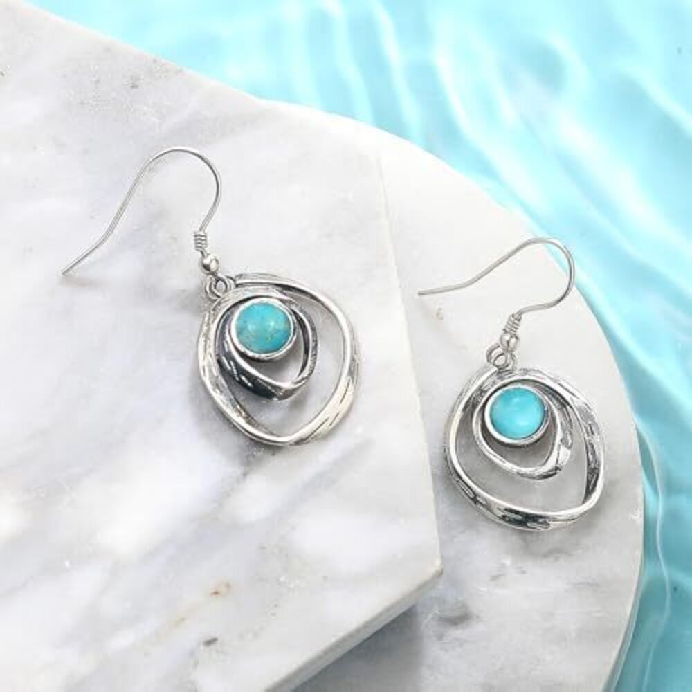 2570 Turquoise Earrings 925 Sterling Silver Turquoise Dangle Earrings - Picture 2 of 7